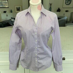 Brooks Brothers Petite Fitted LS Button Down Striped Blouse Purple Wht Sz 4P
